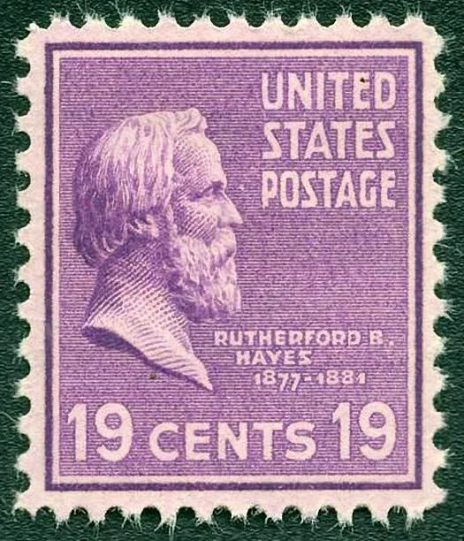United States 1938 19c RB Hayes Issue stamp, photographed by a collector