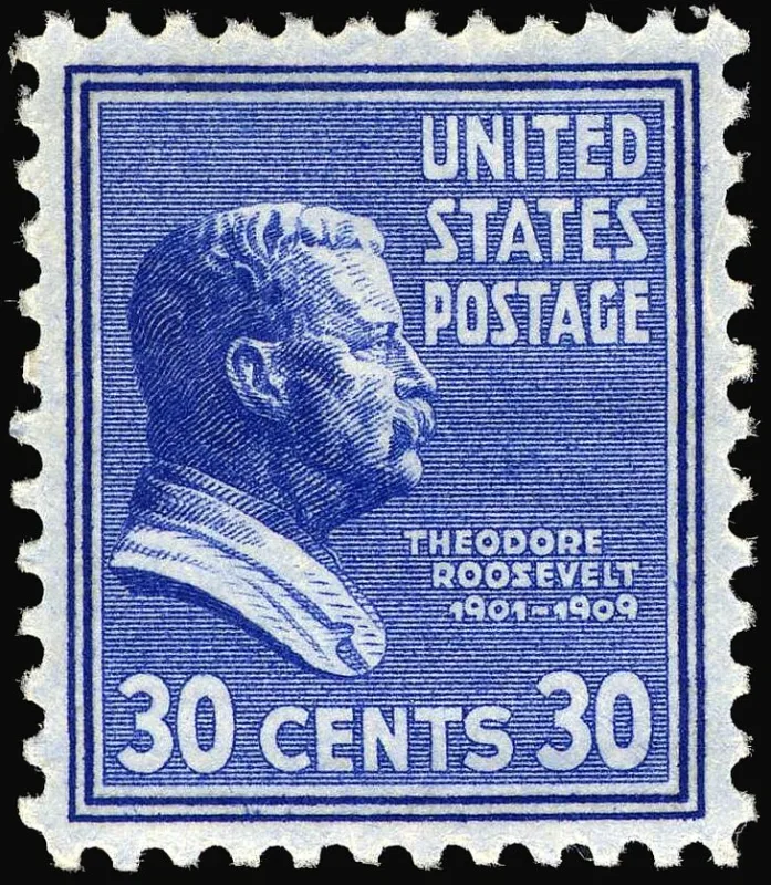 United States 1938 30c Theo Roosevelt Issue stamp, photographed by a collector