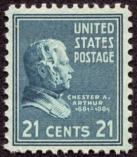 Another photo of the United States 1938 21c Chester A Arthur stamp