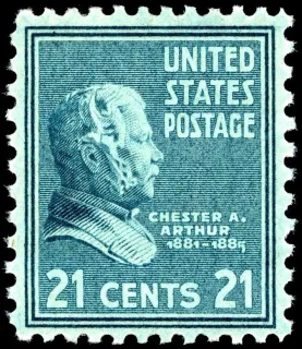 United States 1938 21c Chester A Arthur stamp, photographed by a collector
