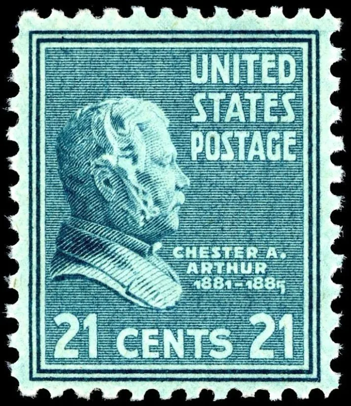 United States 1938 21c Chester A Arthur stamp, photographed by a collector