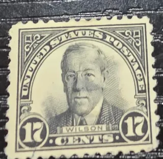 United States 1925 17c Woodrow Wilson stamp, photographed by a collector