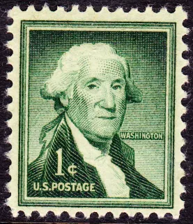 United States 1954 1c Washington Issue stamp, photographed by a collector