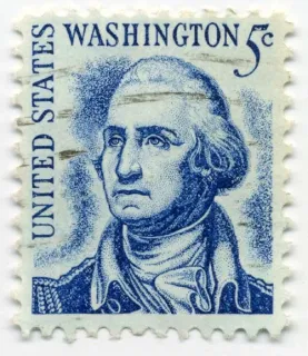 Another photo of the United States 1967 5c Washington redrawn stamp