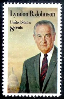 United States 1973 8c L B Johnson stamp, photographed by a collector