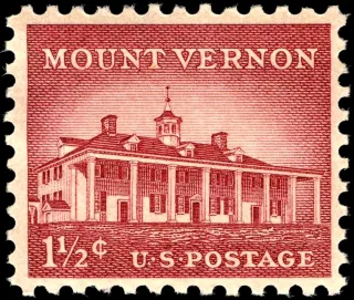 United States 1956 1 1/2¢ Mount Vernon +half cent stamp, photographed by a collector