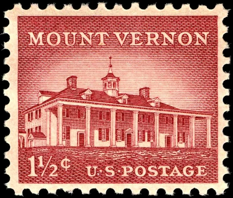 United States 1956 1 1/2¢ Mount Vernon +half cent stamp, photographed by a collector