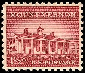 Another photo of the United States 1956 1 1/2¢ Mount Vernon +half cent stamp