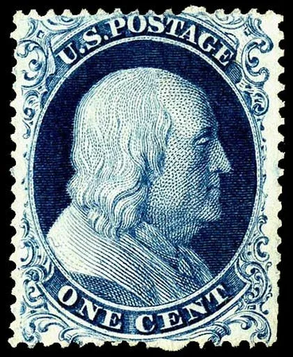 United States 1851 1c Franklin stamp, photographed by a collector