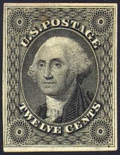 Another photo of the United States 1851 12c Washington stamp