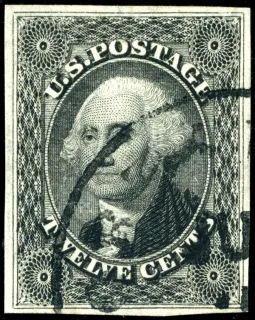 United States 1851 12c Washington stamp, photographed by a collector