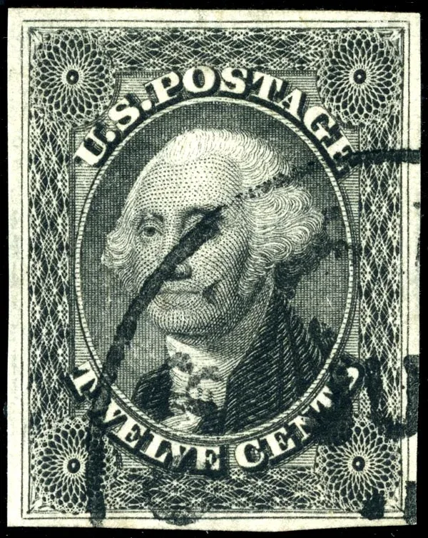 United States 1851 12c Washington stamp, photographed by a collector