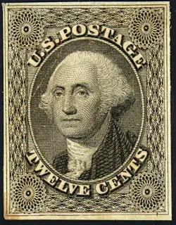 Another photo of the United States 1851 12c Washington stamp