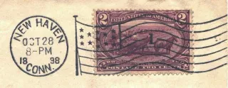 United States 1898 2c Flag cancel stamp, photographed by a collector