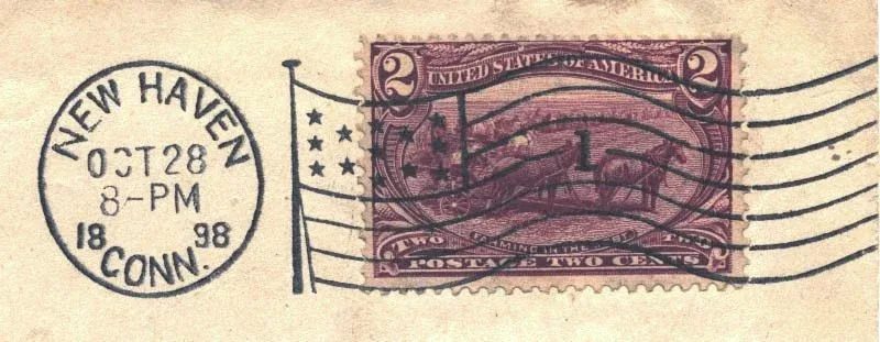 United States 1898 2c Flag cancel stamp, photographed by a collector