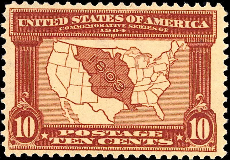 United States 1903 10c Louisiana Purchase stamp, photographed by a collector