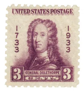 United States 1933 3 cents GenJamesOglethorpe stamp, photographed by a collector