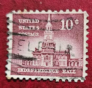 United States 1956 10c Independence Hall stamp, photographed by a collector