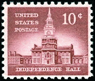 Another photo of the United States 1956 10c Independence Hall stamp