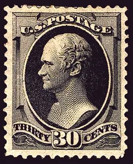 Another photo of the United States 1870 30c Alexander Hamilton stamp