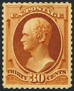 United States 1888 30c Alexander Hamilton stamp, photographed by a collector