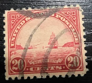 United States 1923 20c Golden Gate stamp, photographed by a collector