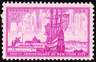 United States 1953 3c NY Ship Aniv stamp, photographed by a collector