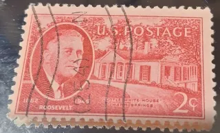 United States 1945 2 cents Roosevelt Little White House 2c stamp, photographed by a collector