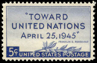 United States 1945 5c United Nations Conference U.S stamp, photographed by a collector