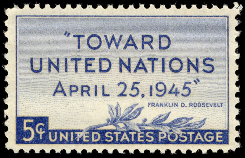 United States 1945 5c United Nations Conference U.S stamp, photographed by a collector
