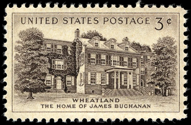 United States 1956 3c Wheatland stamp, photographed by a collector