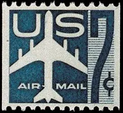 United States 1958 7 cents Jet Silhouette 7c Airmail stamp, photographed by a collector