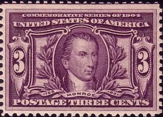 United States 1904 3c Monroe stamp, photographed by a collector