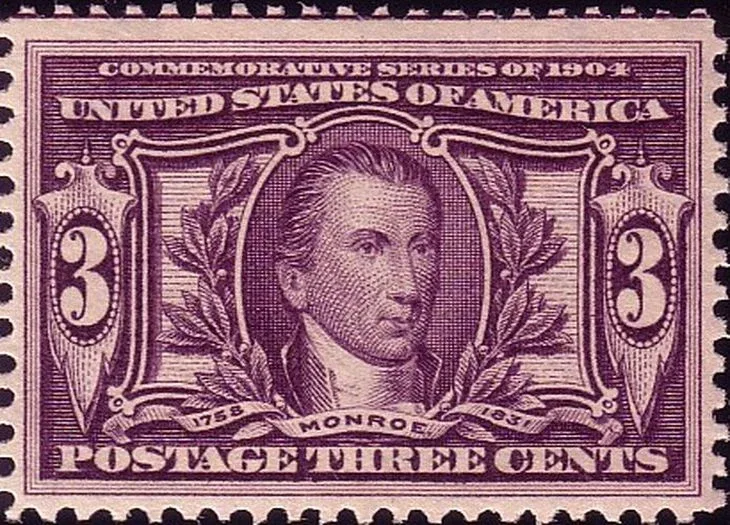 United States 1904 3c Monroe stamp, photographed by a collector