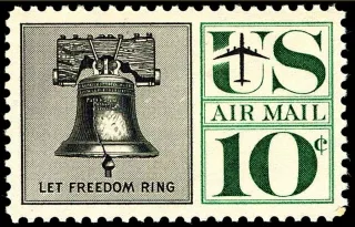 United States 1960 10c Liberty bell stamp, photographed by a collector