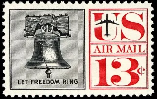 United States 1961 13c Cancelled Liberty bell stamp, photographed by a collector