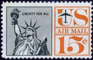 United States 1959 15 cents Statue of Liberty 15c Airmail stamp, photographed by a collector