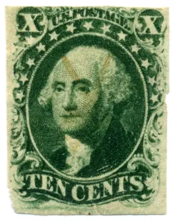 United States 1855 10c Washington stamp, photographed by a collector