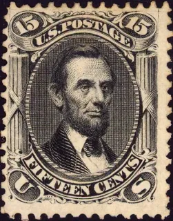 Another photo of the United States 1866 15c Abraham Lincoln stamp