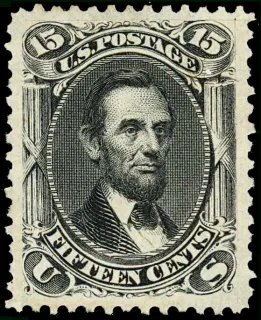 United States 1866 15c Abraham Lincoln stamp, photographed by a collector