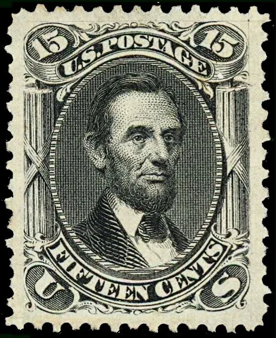 United States 1866 15c Abraham Lincoln stamp, photographed by a collector