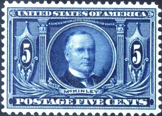 United States 1904 five cents McKinley stamp, photographed by a collector