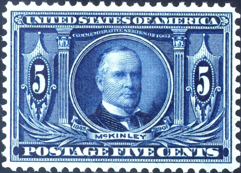 United States 1904 five cents McKinley stamp, photographed by a collector