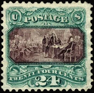 United States 1869 24c Declaration of Independence stamp, photographed by a collector