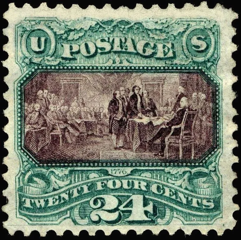 United States 1869 24c Declaration of Independence stamp, photographed by a collector