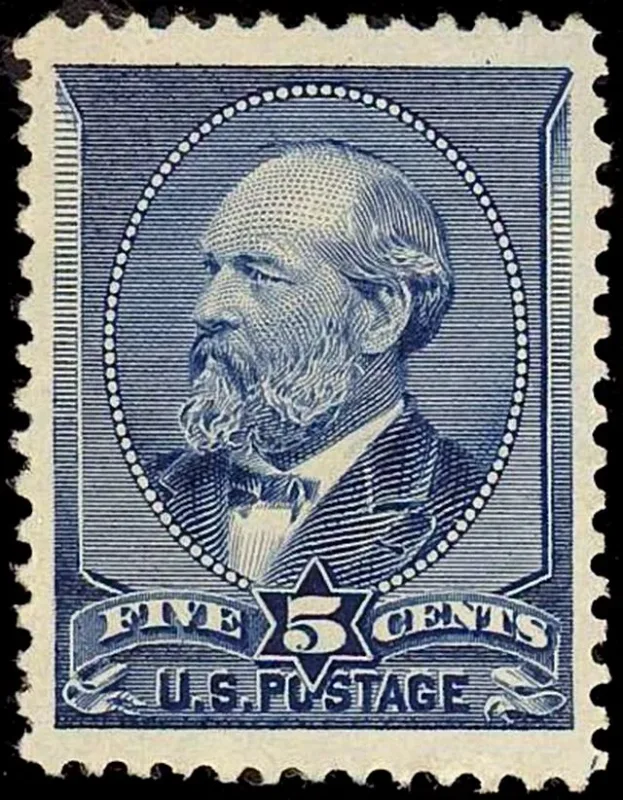 United States 1888 5c Garfield stamp, photographed by a collector