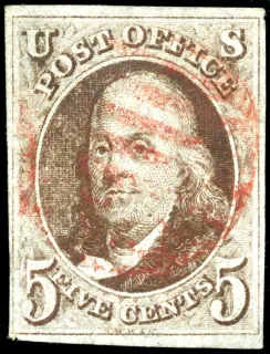 United States 1847 5c 1847 Benjamin Franklin 5c stamp, photographed by a collector