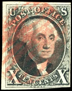 United States 1847 10c George Washington stamp, photographed by a collector
