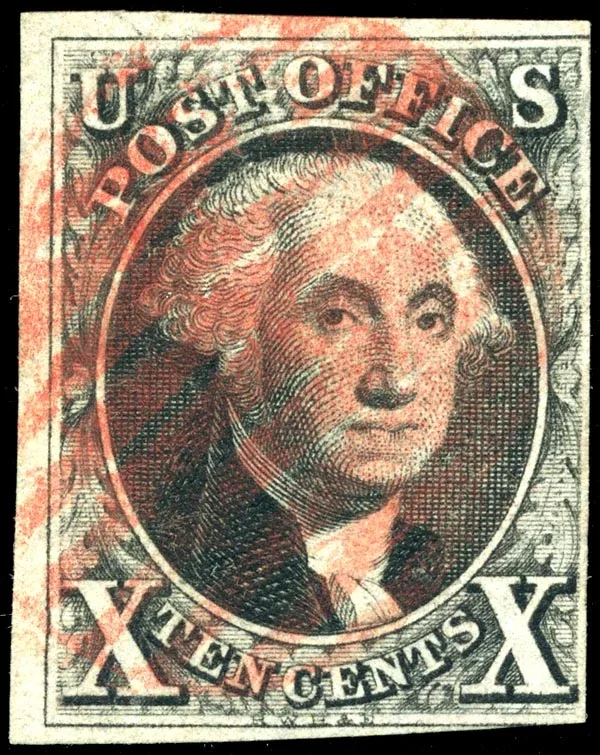 United States 1847 10c George Washington stamp, photographed by a collector