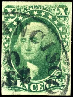 United States 1855 10c III stamp, photographed by a collector
